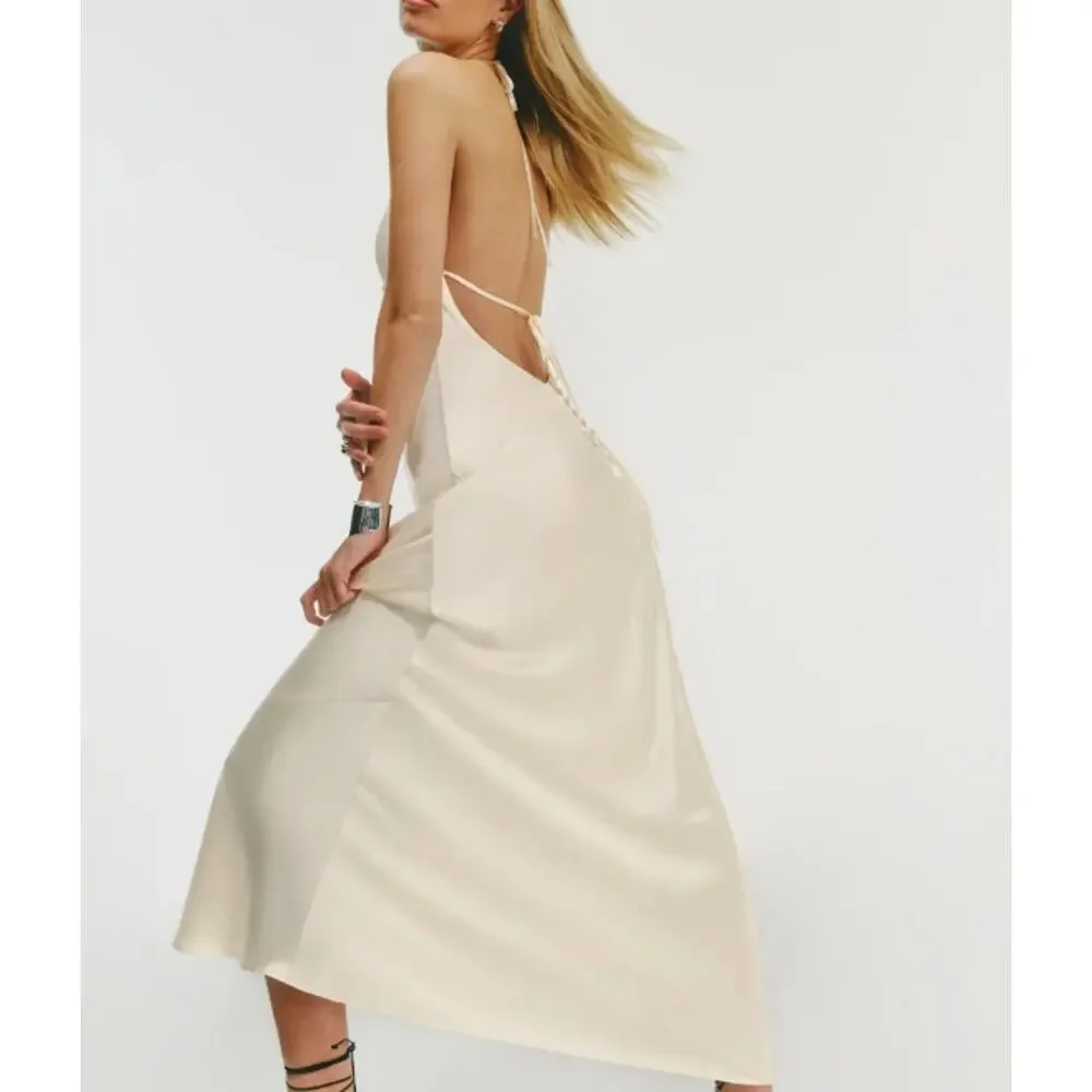 Reformation Jeany Silk Halter Dress Sunshine Size M - Picture 7 of 10
